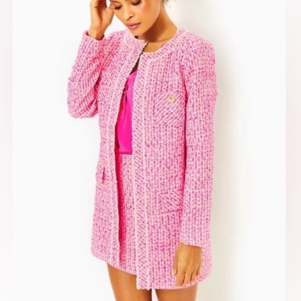 NWT Lilly Pulitzer Dashielle Jacket Pink Palms Fantasy Tweed